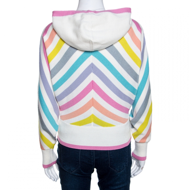 Pre Owned Chanel Multicolor Striped Cashmere Knit Hooded Sweatshirt S