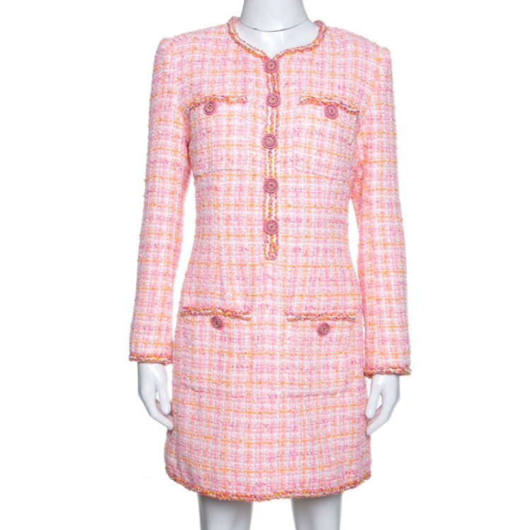 Chanel Pink Tweed Sequin Detail Long Sleeve Dress M Chanel | The Luxury  Closet