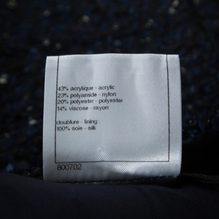 Pre Owned Chanel Navy Blue Textured Short Sleeve Jacket M