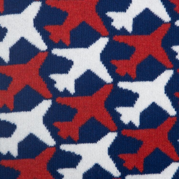 Pre Owned Chanel Blue Flight Patterned Jacquard Cashmere Sleeveless Sweater M