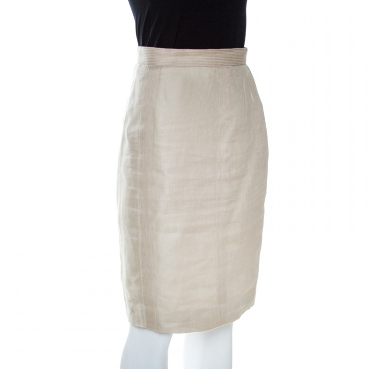 white linen pencil long skirt