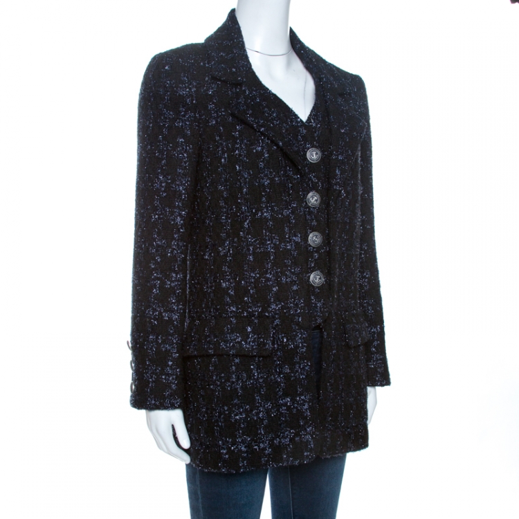 Chanel Black Lurex Tweed Faux Waistcoat Detail Jacket M Chanel