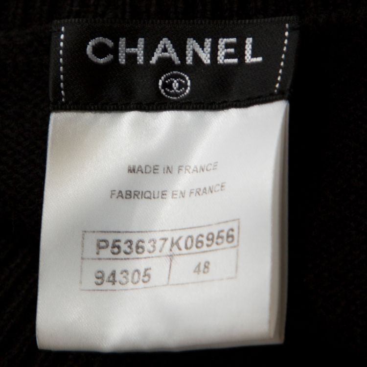 Pre Owned Chanel Black Pearl Embellished Knit Shift Dress XL