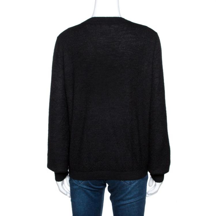 Pre Owned Chanel Black Stud Embellished Mohair Button Front Cardigan L