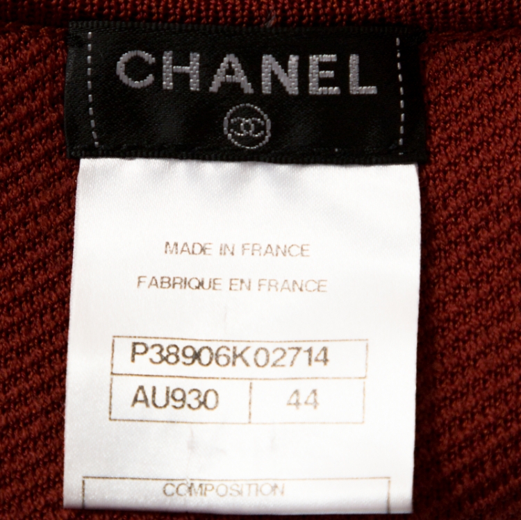 Pre Owned Chanel Brick Red Textured Knit Button Front Cardigan L