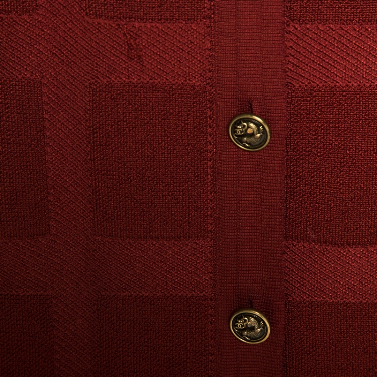 Pre Owned Chanel Brick Red Textured Knit Button Front Cardigan L