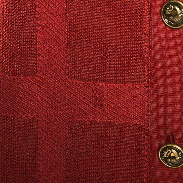 Pre Owned Chanel Brick Red Textured Knit Button Front Cardigan L