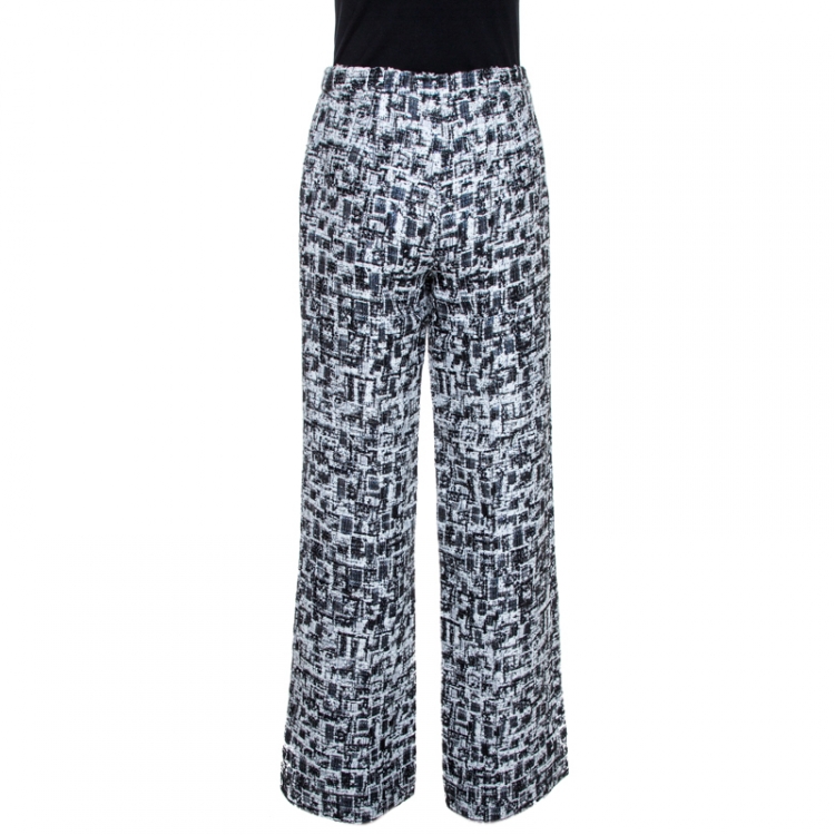Pre Owned Chanel Monochrome Lurex Tweed Wide Leg Pants S