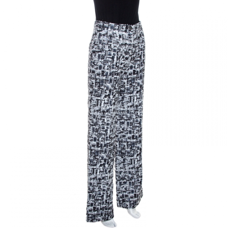 Pre Owned Chanel Monochrome Lurex Tweed Wide Leg Pants S