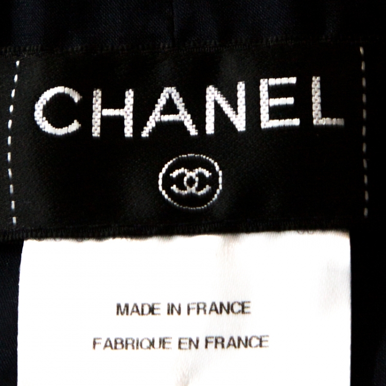 Pre Owned Chanel Monochrome Lurex Tweed Wide Leg Pants S