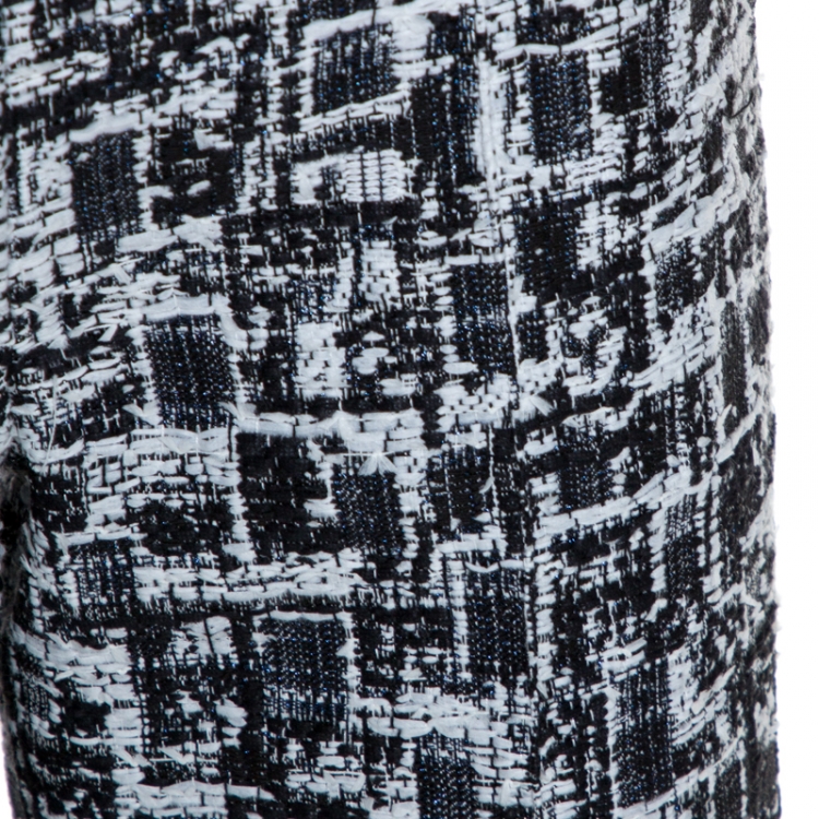 Pre Owned Chanel Monochrome Lurex Tweed Wide Leg Pants S