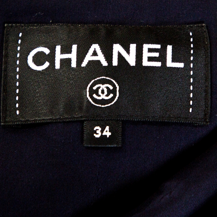 Pre Owned Chanel Navy Blue Fantasy Tweed Shift Dress S