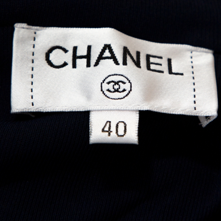 Pre Owned Chanel Navy Blue Plisse Silk Button Detail Belted Jumpsuit M