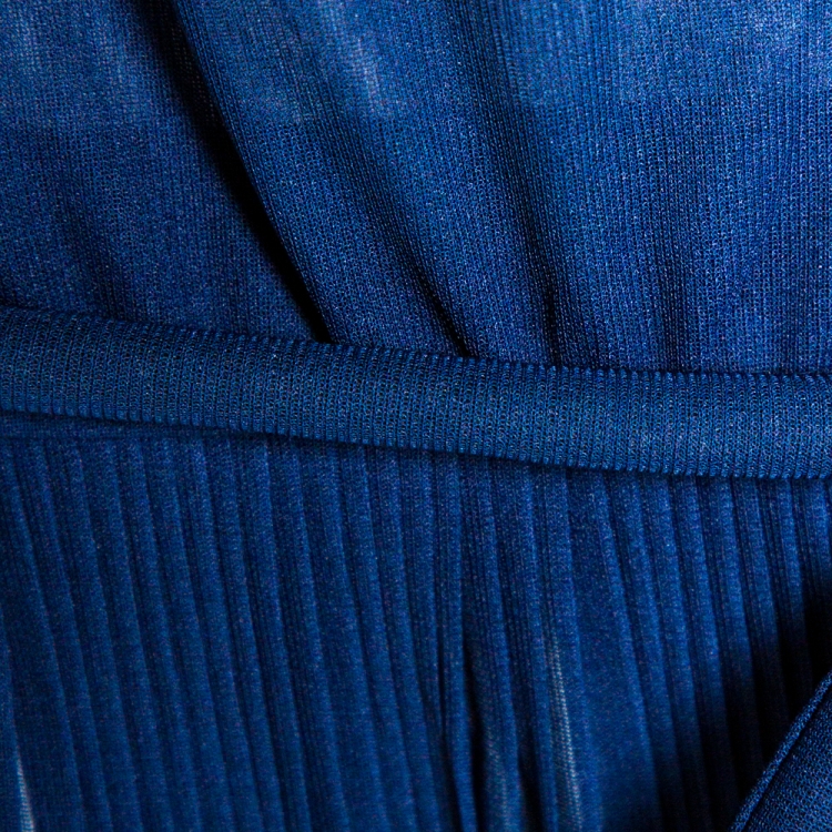 Pre Owned Chanel Navy Blue Plisse Silk Button Detail Belted Jumpsuit M