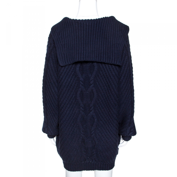 Pre Owned Chanel Navy Blue Cable Knit Long Sleeve Sweater Dress M