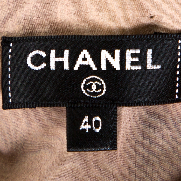 Pre Owned Chanel Beige Eyelet Knit Fringed Mini Skirt M