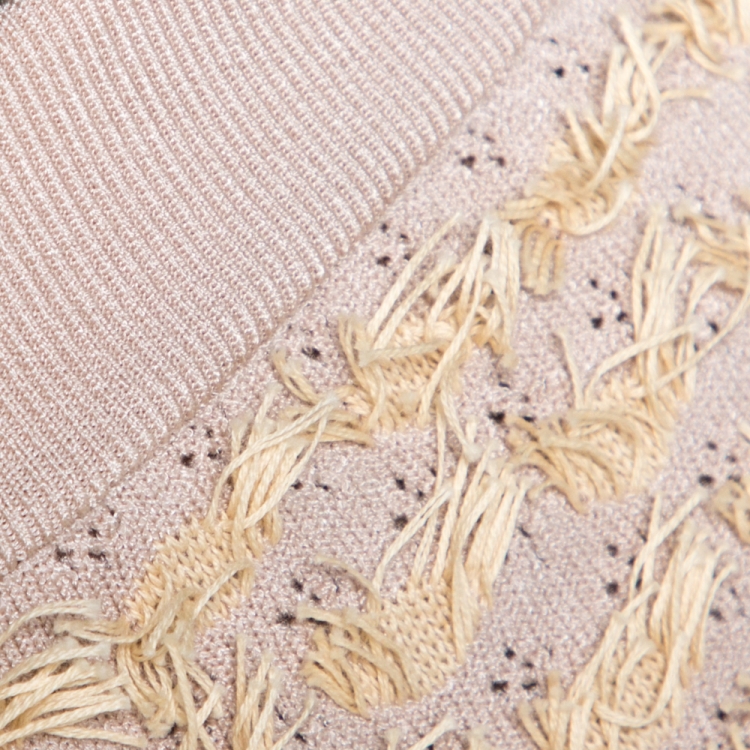 Pre Owned Chanel Beige Eyelet Knit Fringed Mini Skirt M