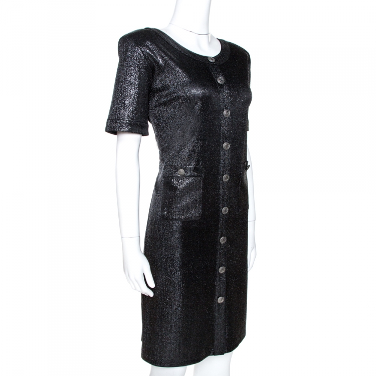 Pre Owned Chanel Metallic Lurex Knit Shift Dress M