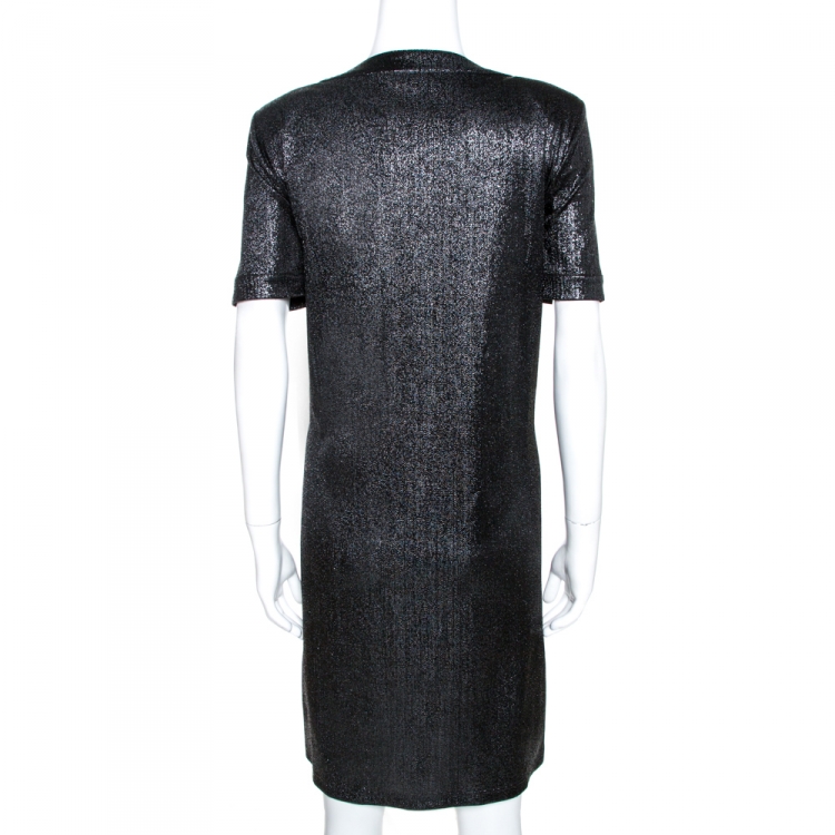 Pre Owned Chanel Metallic Lurex Knit Shift Dress M