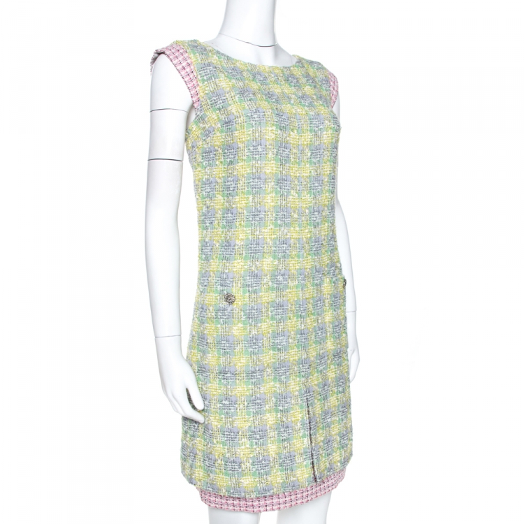 Chanel Multicolor Boucle Tweed Shift Dress M Chanel