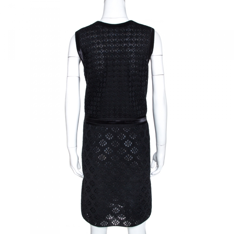 Pre Owned Chanel Black Crochet Knit Silk Sleeveless Midi Dress M