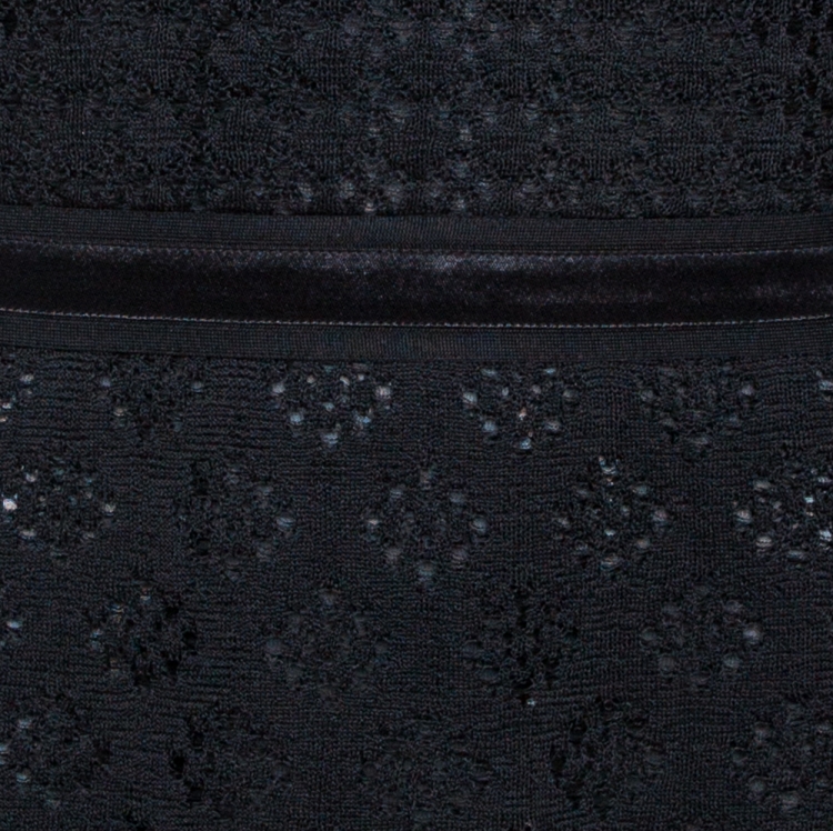 Pre Owned Chanel Black Crochet Knit Silk Sleeveless Midi Dress M