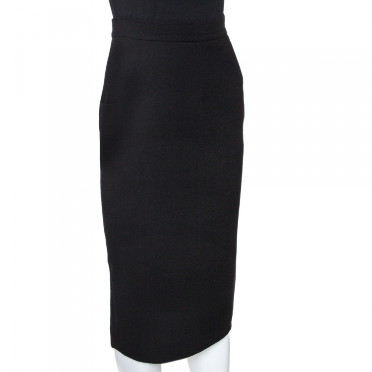 Pre Owned Chanel Black Crepe Wool Pencil Skirt M
