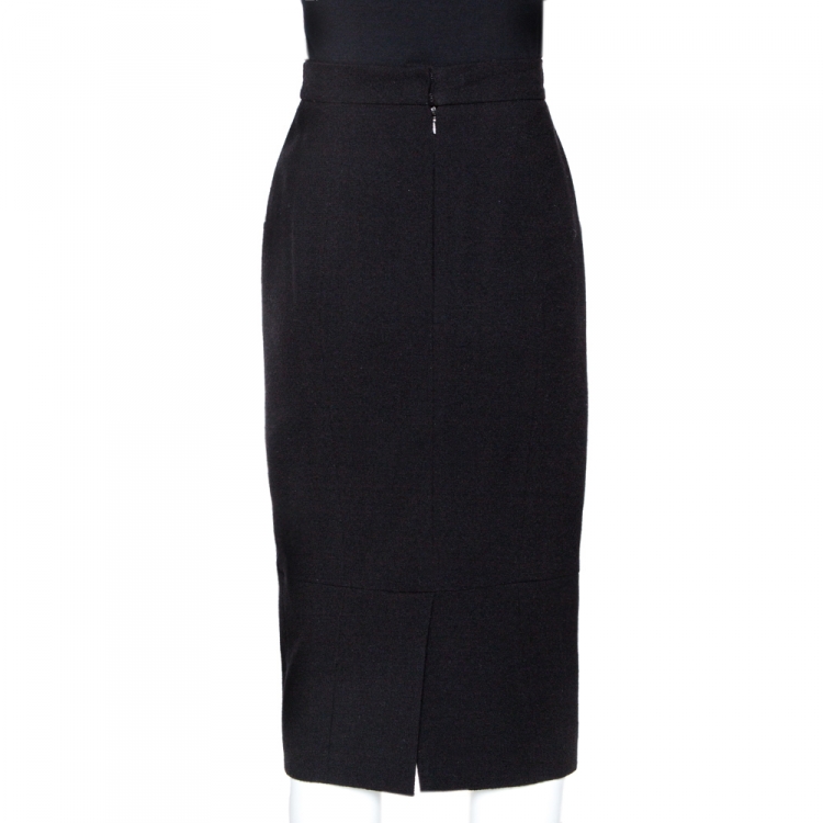 Pre Owned Chanel Black Crepe Wool Pencil Skirt M
