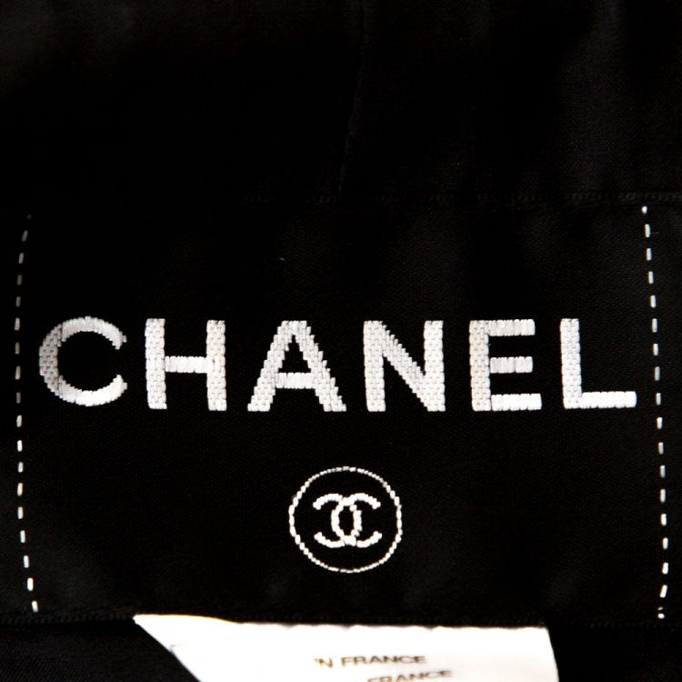 Pre Owned Chanel Black Fantasy Tweed Wool Button Front Jacket M