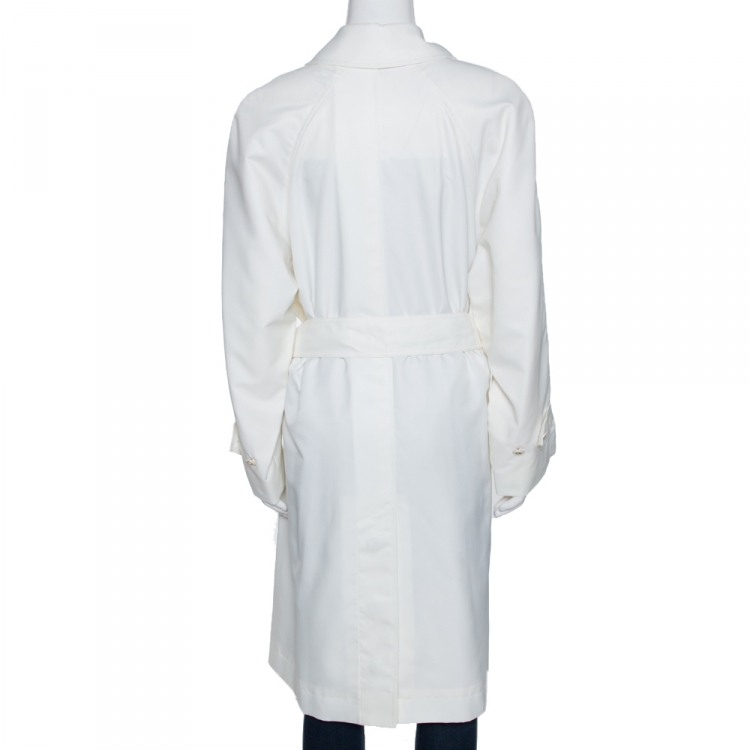 Pre Owned Chanel Vintage Off White Belted A Line Trench Coat S