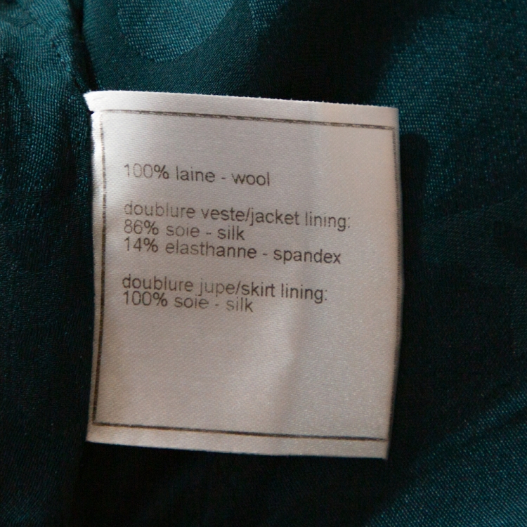 Pre Owned Chanel Teal Blue Wool Tweed Paneled Jacket L