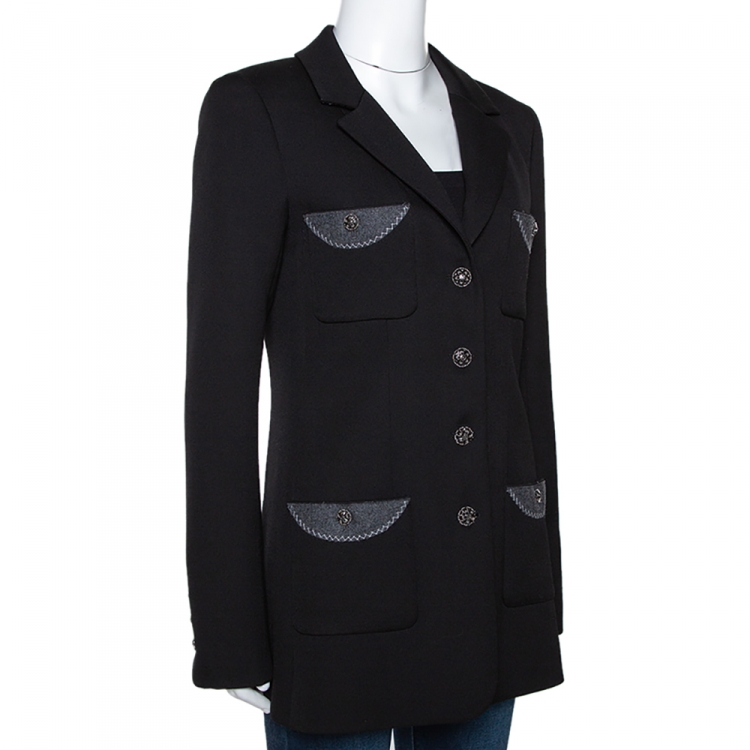 Pre Owned Chanel Black Wool Pocket & Button Detail Jacket M