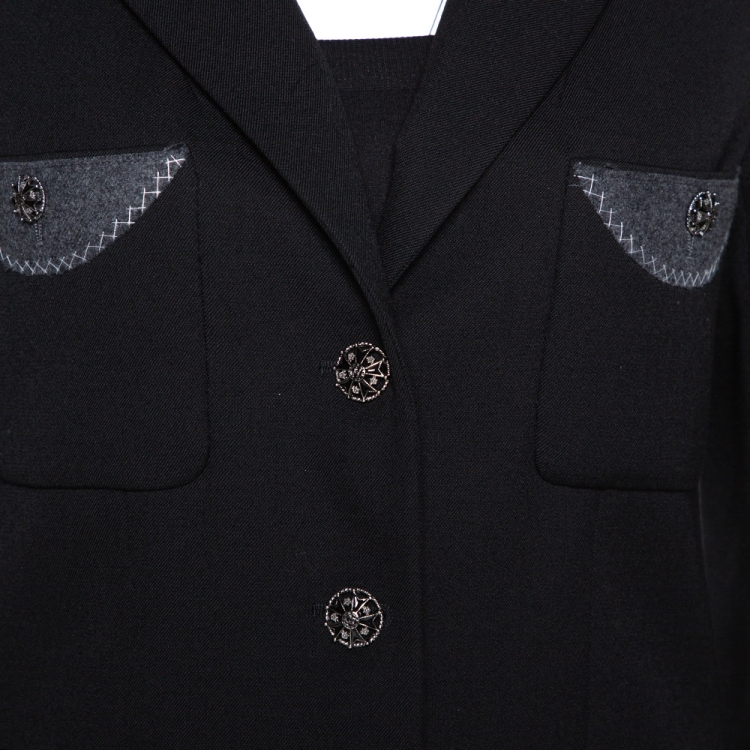 Pre Owned Chanel Black Wool Pocket & Button Detail Jacket M