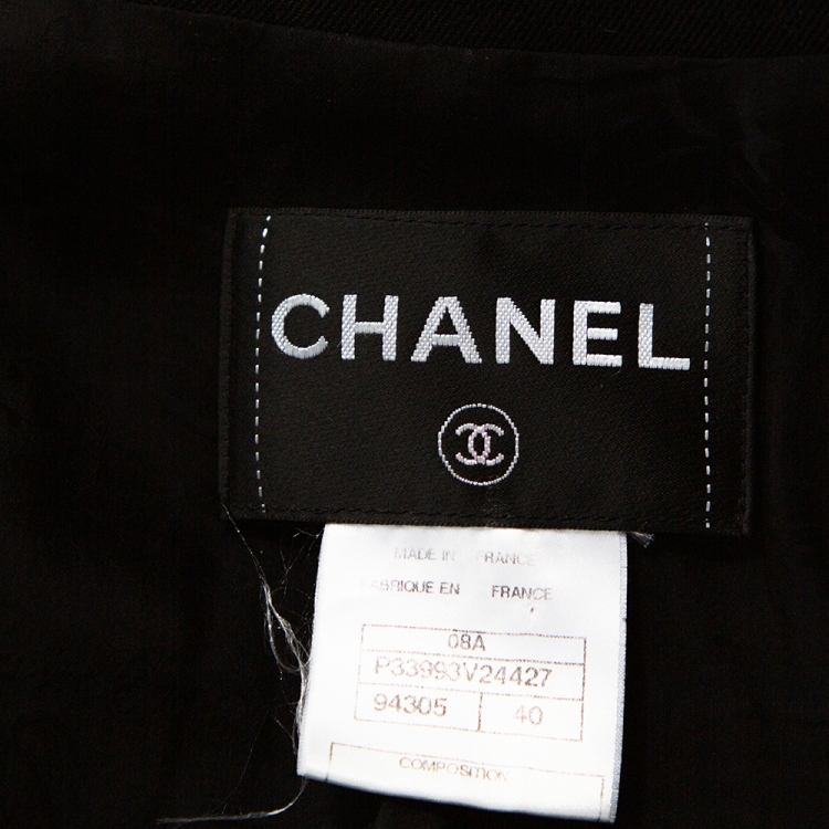 Pre Owned Chanel Black Wool Pocket & Button Detail Jacket M