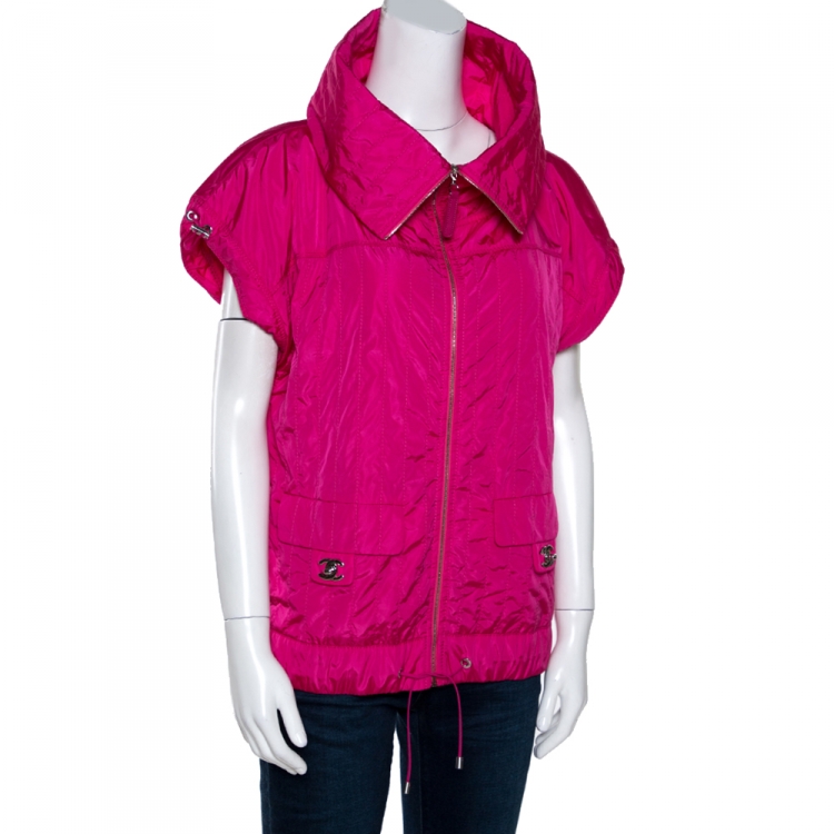 Pre Owned Chanel Pink Nylon Zip Front Vest M
