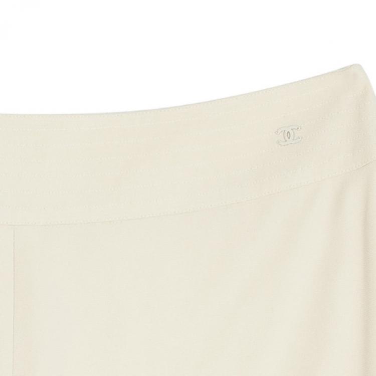Pre Owned Chanel Cream Midi Silk Skirt L
