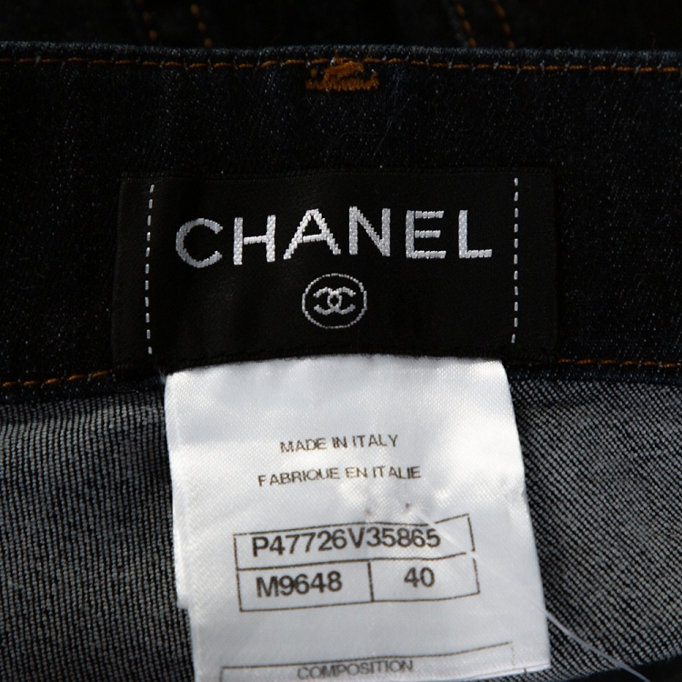 Pre Owned Chanel Dark Blue Dark Wash Denim Slim Fit Jeans M