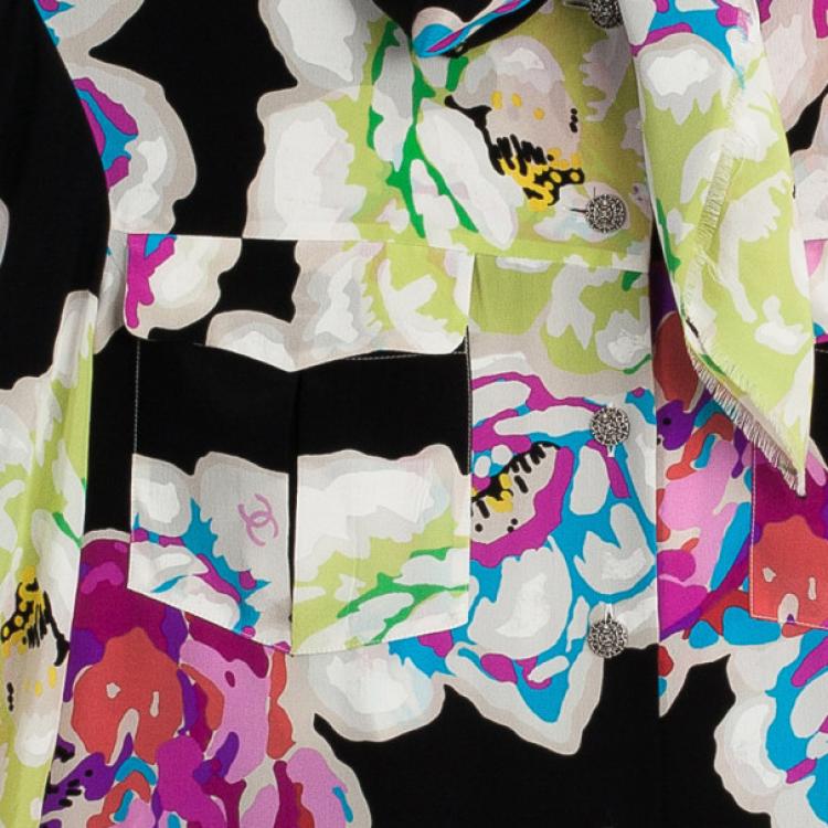 Pre Owned Chanel Floral Neck Tie Shirt
