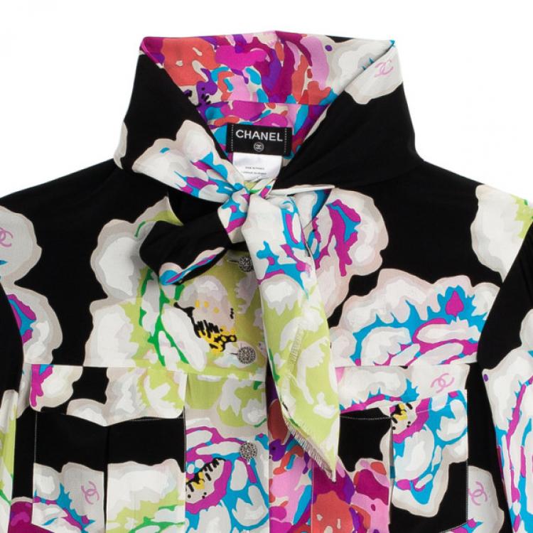 Pre Owned Chanel Floral Neck Tie Shirt