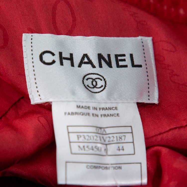 Pre Owned Chanel Red Tweed Belted Midi Dress L