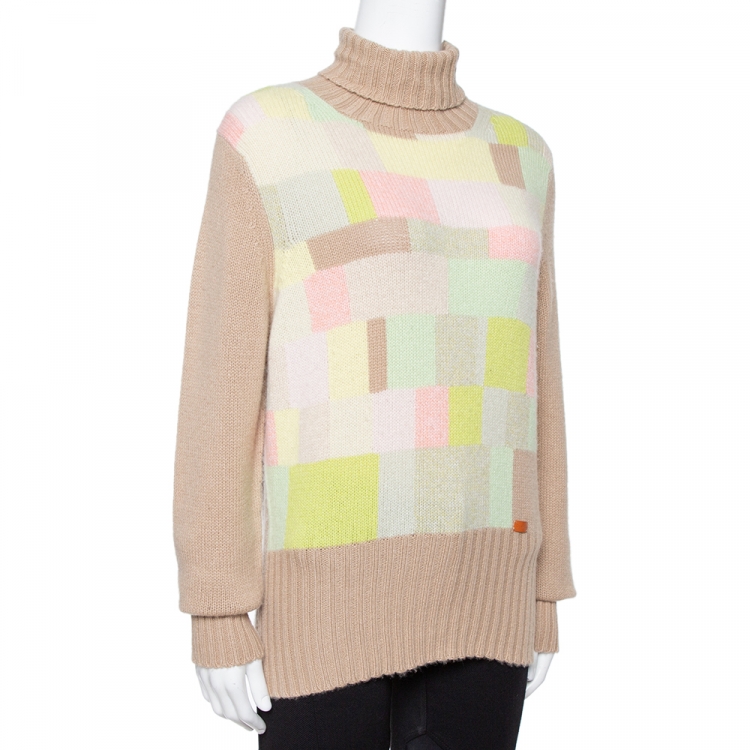 Pre Owned Chanel Vintage Beige Cashmere Turtleneck Sweater L