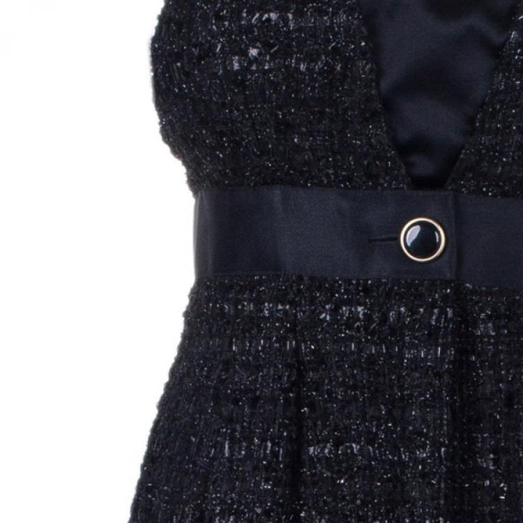 Pre Owned Chanel Black Tweed Metallic Dress M