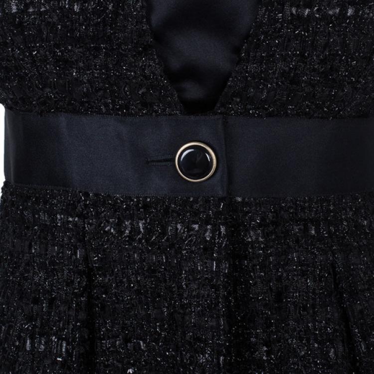 Pre Owned Chanel Black Tweed Metallic Dress M