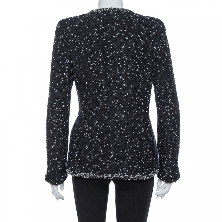 Pre Owned Chanel Vintage Monochrome Speckled Tweed Jacket M