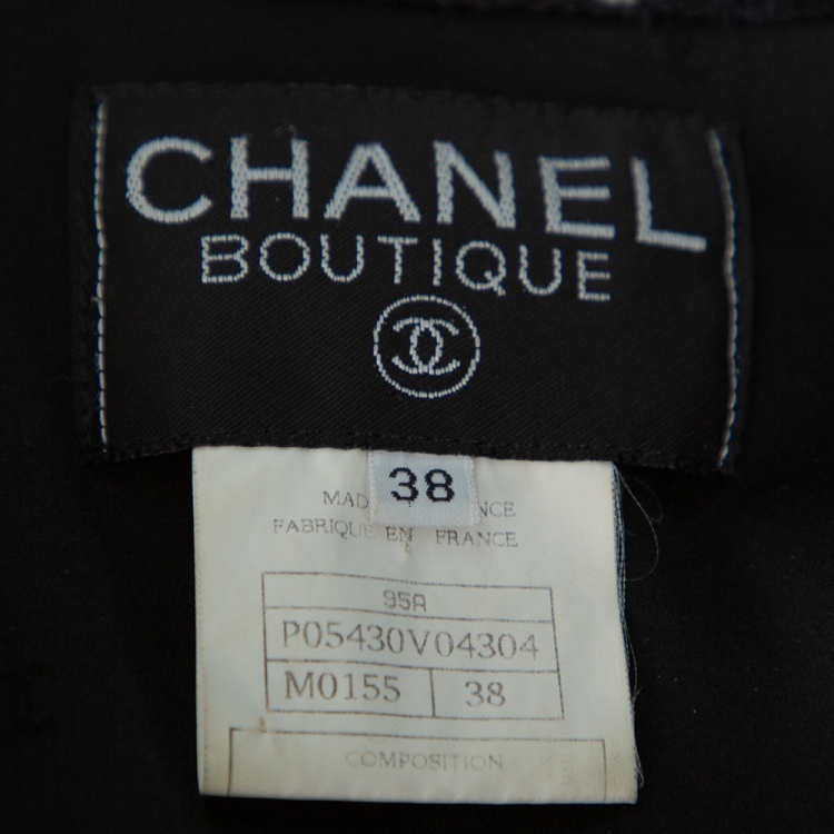 Pre Owned Chanel Vintage Monochrome Speckled Tweed Jacket M