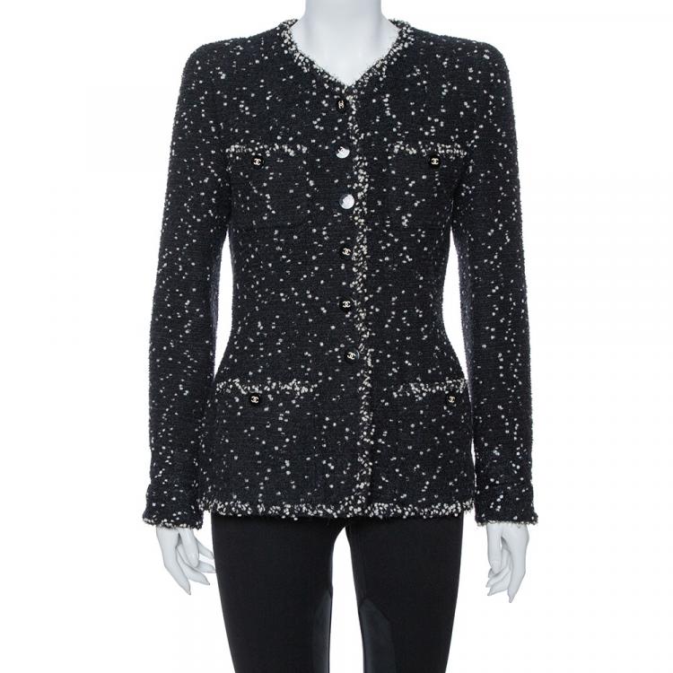 Chanel Vintage Monochrome Speckled Tweed Jacket M Chanel | The Luxury Closet