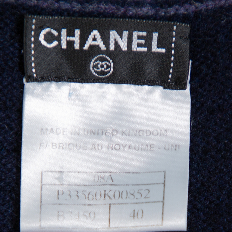 Pre Owned Chanel Navy Blue Cashmere  Long Button Front Cardigan M