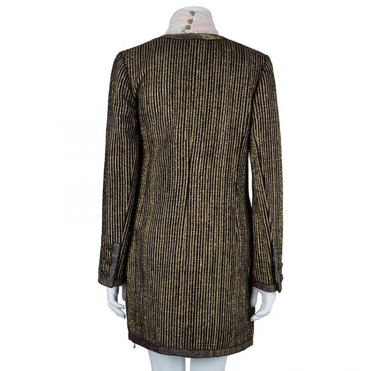 Pre Owned Chanel Metallic Textured Skirt Suit With Pleated Top M