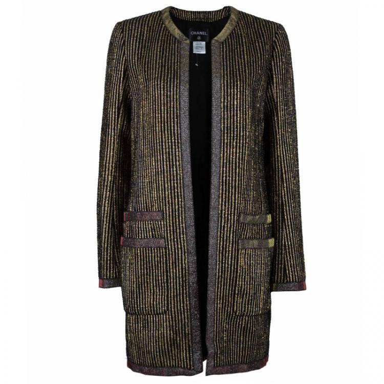 Pre Owned Chanel Metallic Textured Skirt Suit With Pleated Top M