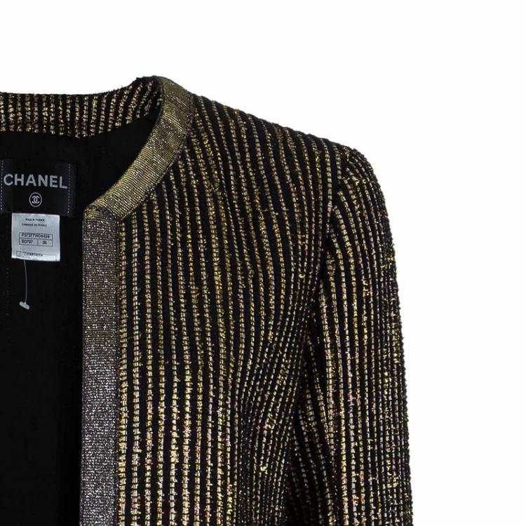 Pre Owned Chanel Metallic Textured Skirt Suit With Pleated Top M
